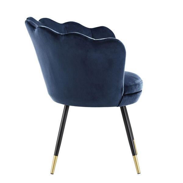 Stella Navy Blue Velvet Seashell Armless Chair with Black and Gold Leg, image 3