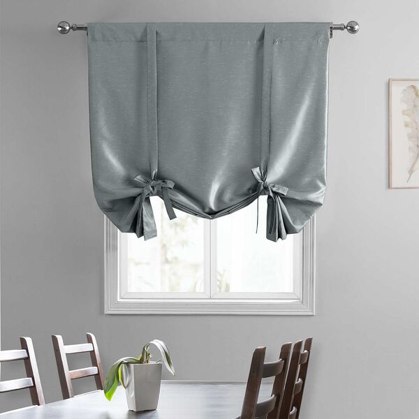 Storm Grey Vintage Textured Faux Dupioni Silk Tie-Up Window Shade Single Panel, image 2