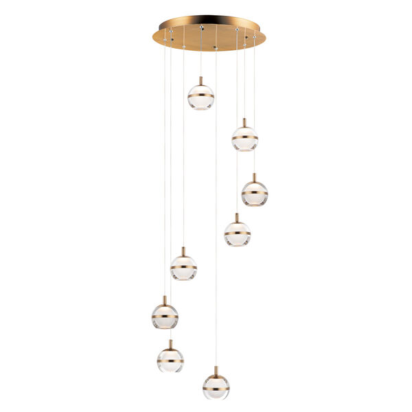 Swank Natural Aged Brass Eight-Light LED Pendant, image 1