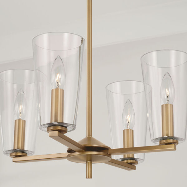 Portman Aged Brass Four-Light Pendant with Clear Glass, image 3