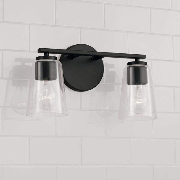 Portman Matte Black Two-Light Bath Vanity with Clear Glass, image 3