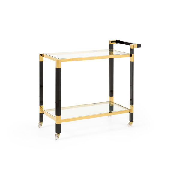 Boulevardier Gold and Black Bar Cart with Clear Glass, image 1