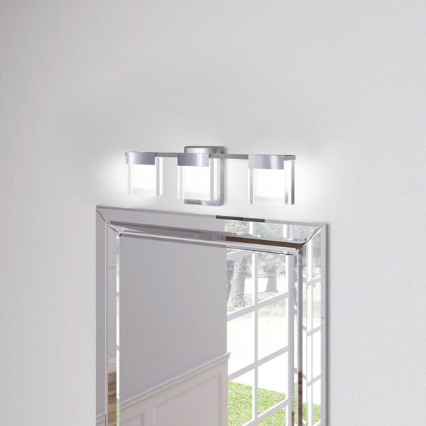 Vicino Chrome Three-Light LED Bath Vanity with Clear and Satin Glass, image 2
