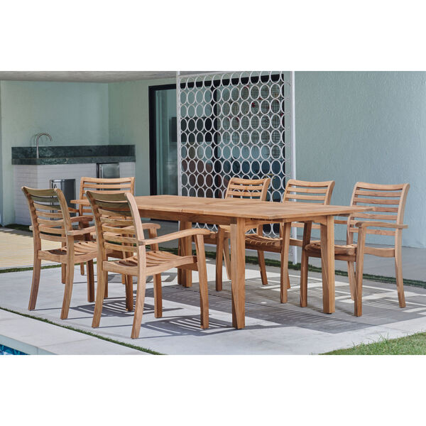 Manorhouse Natural Teak Seven-Piece Rectangular Outdoor Dining Set with Built-In Extension, image 2
