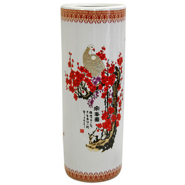 24 Inch Porcelain Umbrella Stand Cherry Blossom, Width - 8.5 Inches, image 1