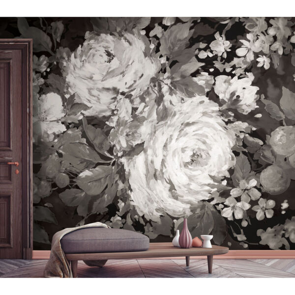 Mural Resource Library Gray and White Impressionist Floral Wallpaper, image 1