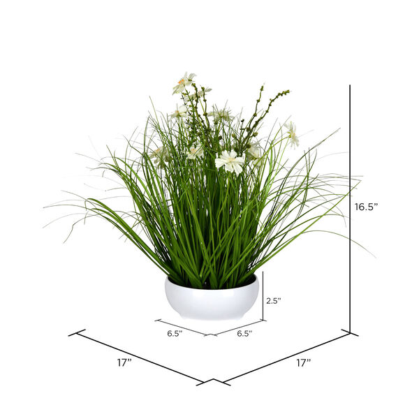 Green 17-Inch Cosmos Grass with White Pot, image 2