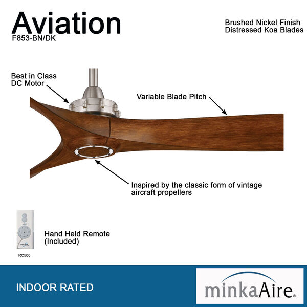 Aviation 60-Inch Ceiling Fan with Three Blades in Distressed Koa Finish, image 7