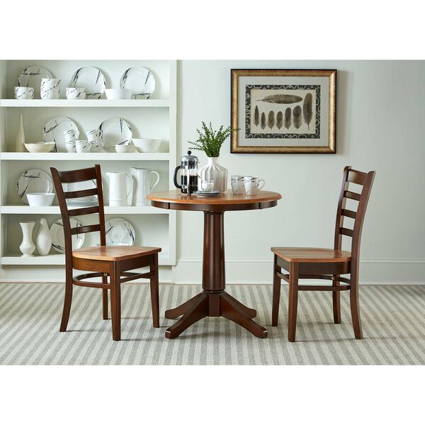 Cinnamon and Espresso 30-Inch Round Top Pedestal Dining Table with Emily Chairs, 3-Piece, image 3