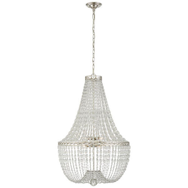 Linfort Basket Form Chandelier in Polished Nickel with Clear Glass Trim by Chapman and Myers, image 1