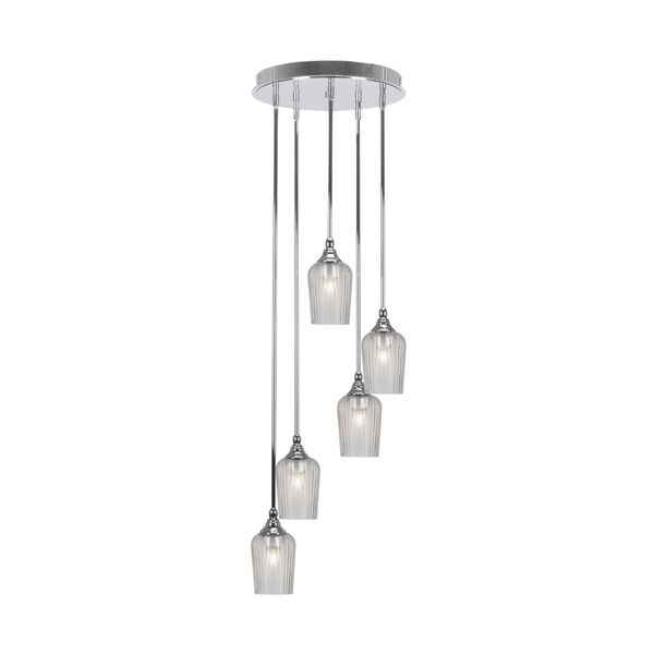 Empire Chrome Five-Light Pendant with Clear Textured Glass, image 1