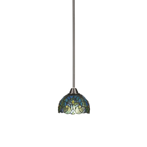 Paramount Brushed Nickel One-Light 7-Inch Mini Pendant with Turquoise Cypress Art Glass, image 1