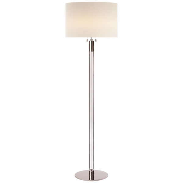 Riga Floor Lamp in Clear Glass and Polished Nickel with Linen Shade by AERIN, image 1