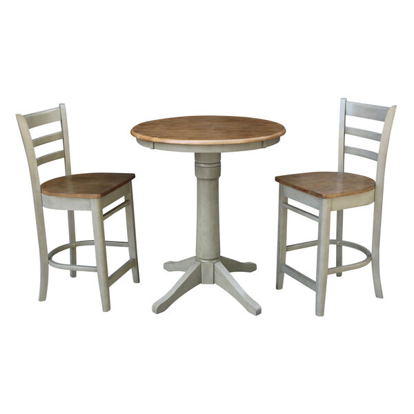 Emily Hickory and Stone 30-Inch Round Pedestal Gathering Height Table With Counter Height Stools, Three-Piece, image 1