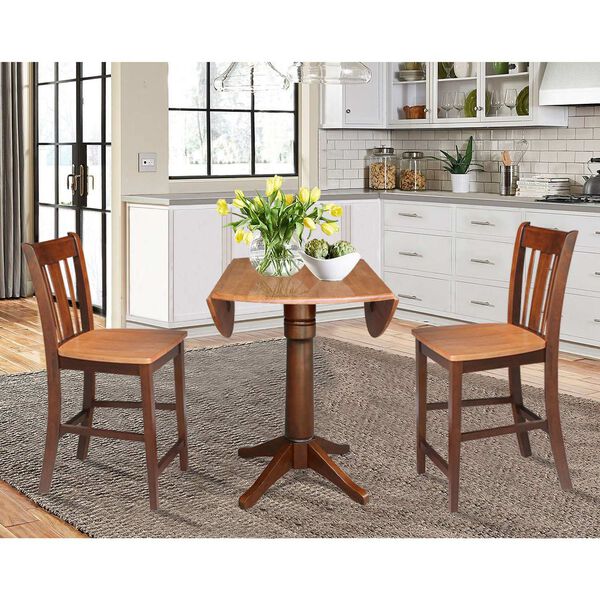 Cinnamon and Espresso 42-Inch Round Pedestal Counter Height Table with Stools, 3-Piece, image 4