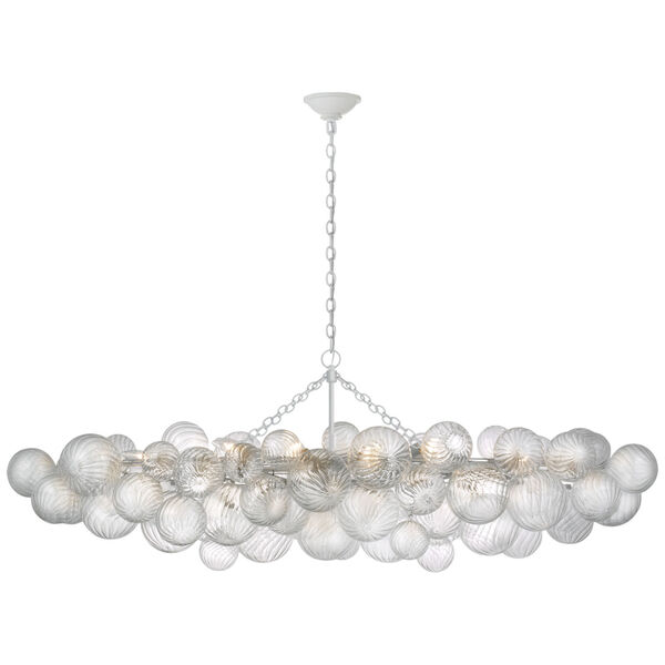 Talia Large Linear Chandelier in Plaster White with Clear Swirled Glass by Julie Neill, image 1
