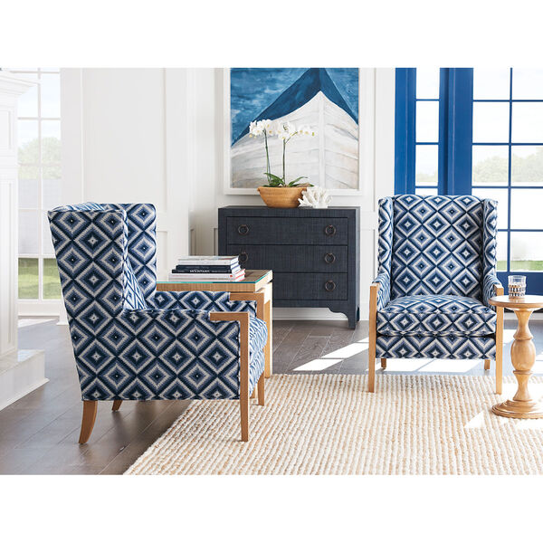 Upholstery Blue Pattern Stratton Wing Chair, image 3