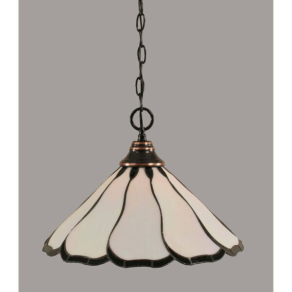 Any Black Copper 16-Inch One-Light Pendant with Pearl and Black Flair Tiffany Glass, image 1