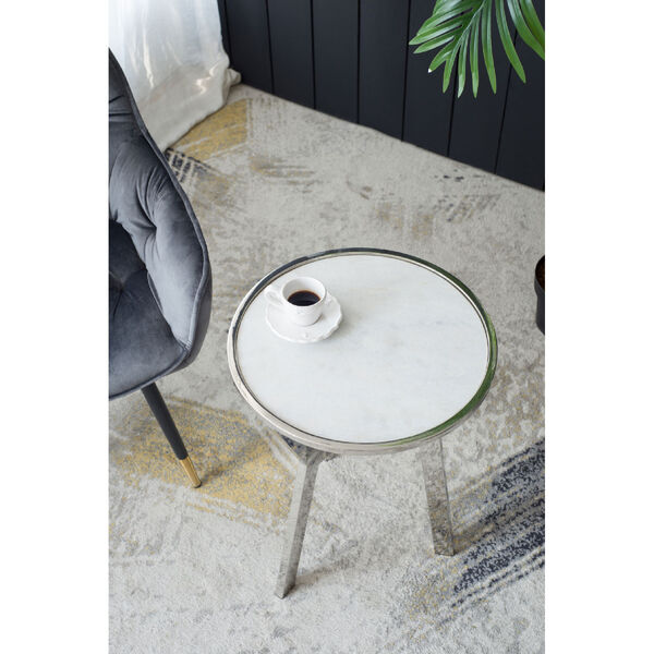 Silver White End Table with Marble Top, image 5