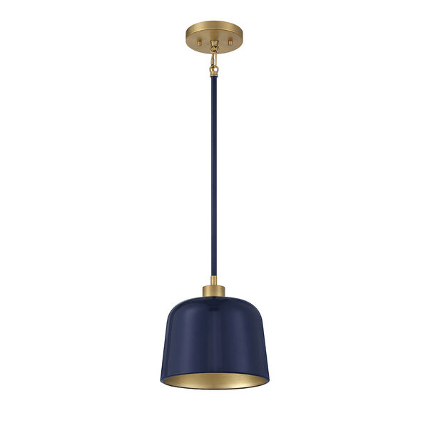 Chelsea Navy Blue and Natural Brass One-Light Mini Pendant, image 2