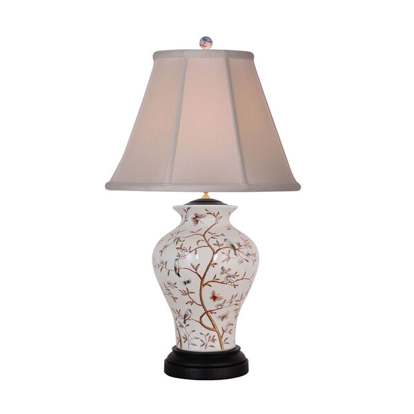 Beige One-Light Floral Birds Vase Table Lamp, image 1