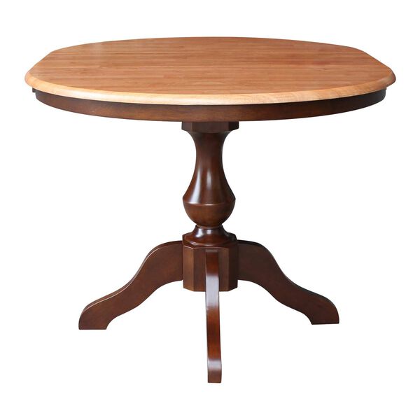 Cinnamon and Espresso Round Top Pedestal Dining Table with 12-Inch Leaf, image 1