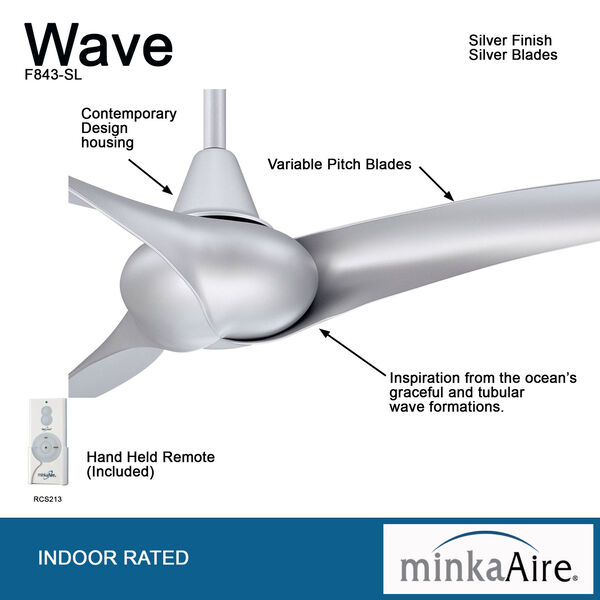 Wave 52-Inch Ceiling Fan in Silver with Three Blades, image 3