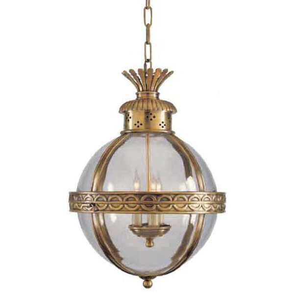 Crown Top Banded Globe Lantern in Antique-Burnished Brass with Clear Glass by Chapman and Myers, image 1