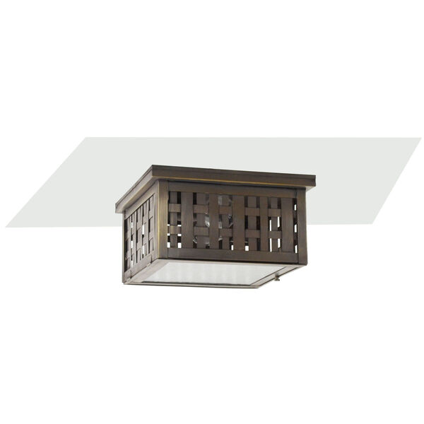 Weave Dark Brass Two-Light Flush Mount with Clear Glass, image 1