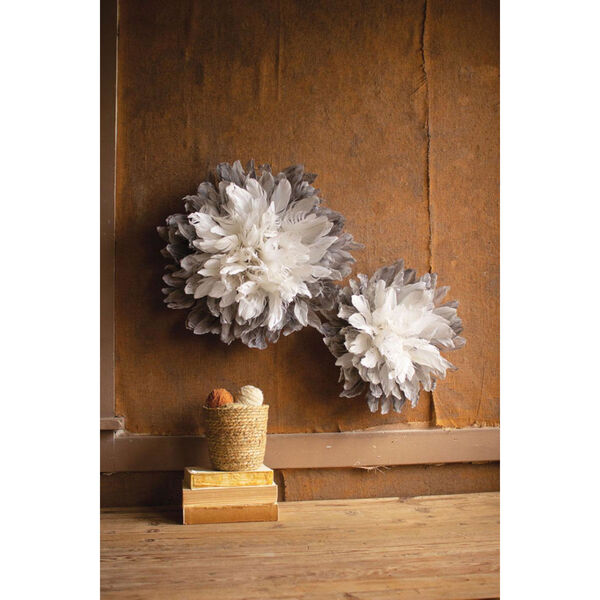 White Wood Feathers Wall Decor, Set of Two, image 1