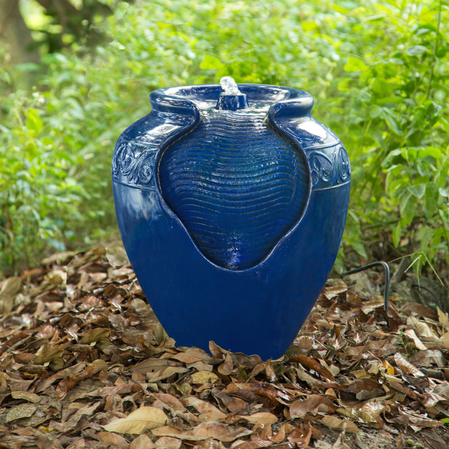 Peaktop YG0036AZ Outdoor Glazed Pot Floor Fountain Royal Blue for sale online 