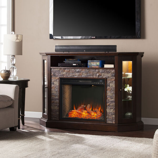 Redden Espresso Corner Convertible Smart Electric Fireplace with Storage, image 3