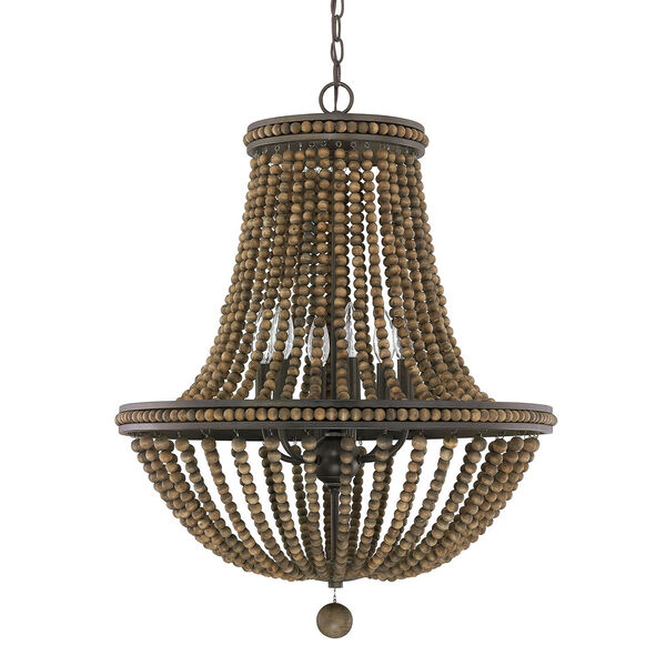 Handley Tobacco with Stained Wood Beads Nine-Light 24-Inch Chandelier, image 1