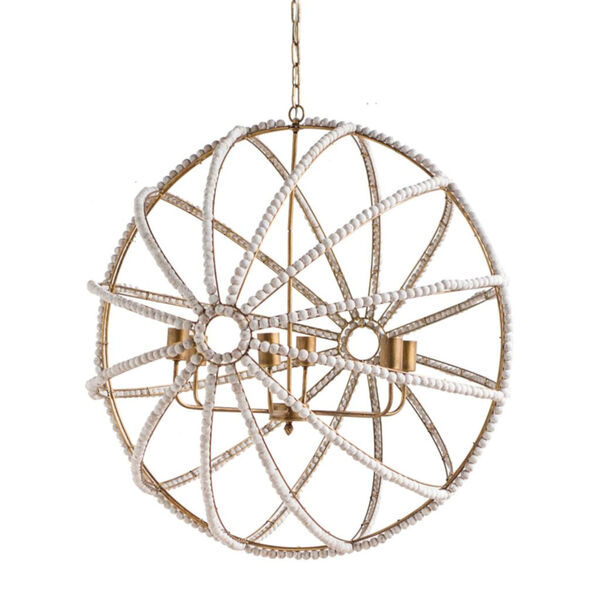 Ava Gold and White Six-Light Chandelier, image 1
