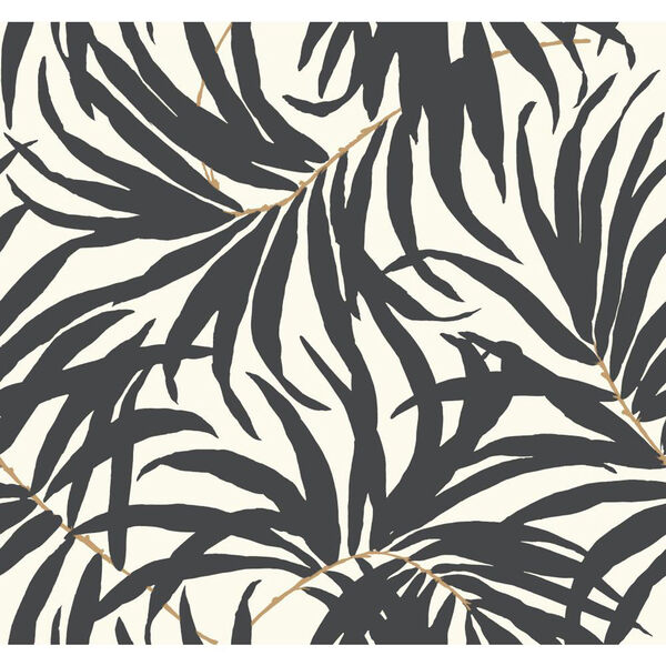 Ashford House Tropics Off-White and Grey Bali Leaves Wallpaper, image 1