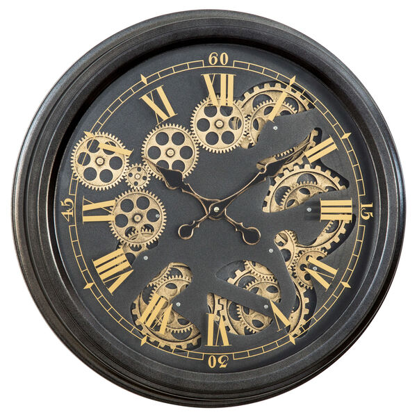 Black and Gold 21-Inch Paris Gear Clock, image 1