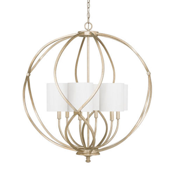 Bailey Winter Gold Six-Light Pendant with White Fabric Shades, image 1