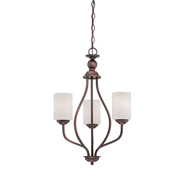 Lansing Rubbed Bronze 13-Inch Three-Light Chandelier with Etched White Glass, image 1