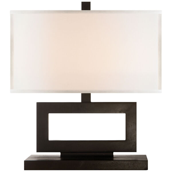 Mod Small Table Lamp in Aged Iron with Linen Shade by Suzanne Kasler, image 1