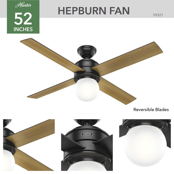 Hepburn Matte Black 52-Inch One-Light LED Adjustable Ceiling Fan, image 4