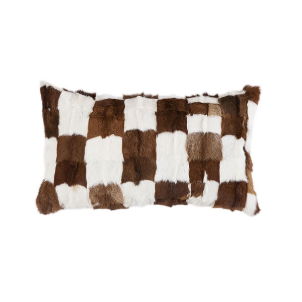 White and Brown 16 In. X 26 In. Patched Goat Hide Throw Pillow, image 1