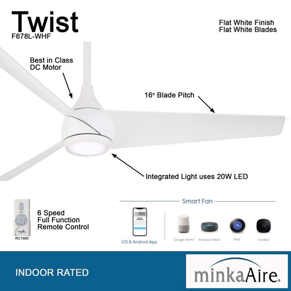 Twist Flat White 52-Inch Integrated LED Ceiling Fan, image 4