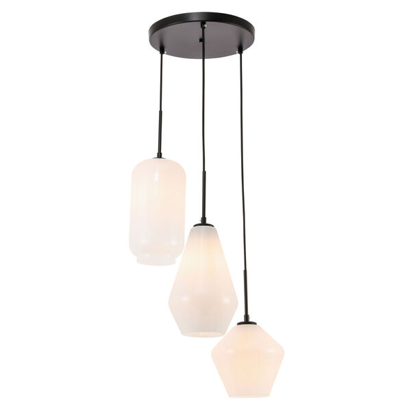 Gene Black 17-Inch Three-Light Pendant with Frosted White Glass, image 6