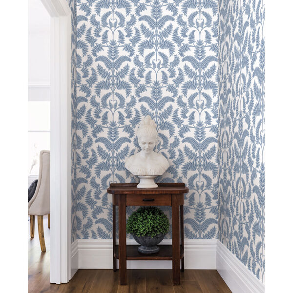 Damask Resource Library Blue 27 In. x 27 Ft. Royal Fern Wallpaper, image 1