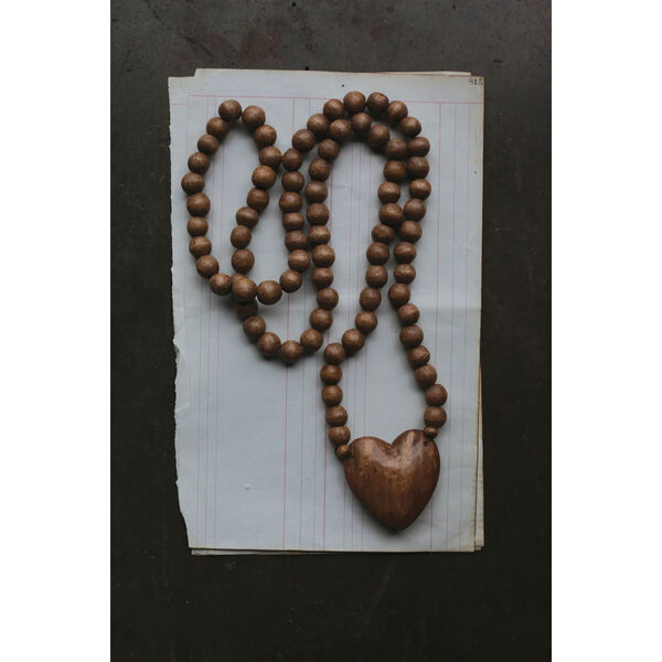 Hand Carved Wood Beads with Heart, image 1