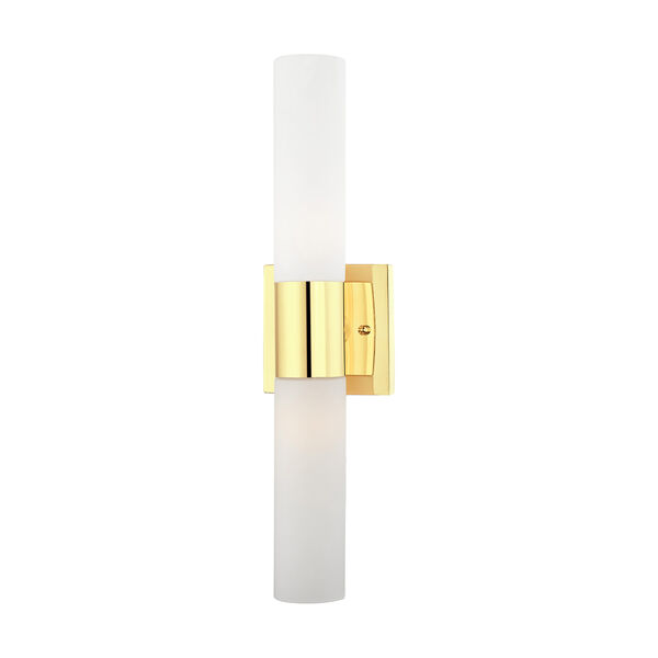 Aero Polished Brass 18-Inch Two-Light ADA Bath Vanity with Hand Blown Satin Opal White Twist Lock Glass, image 3