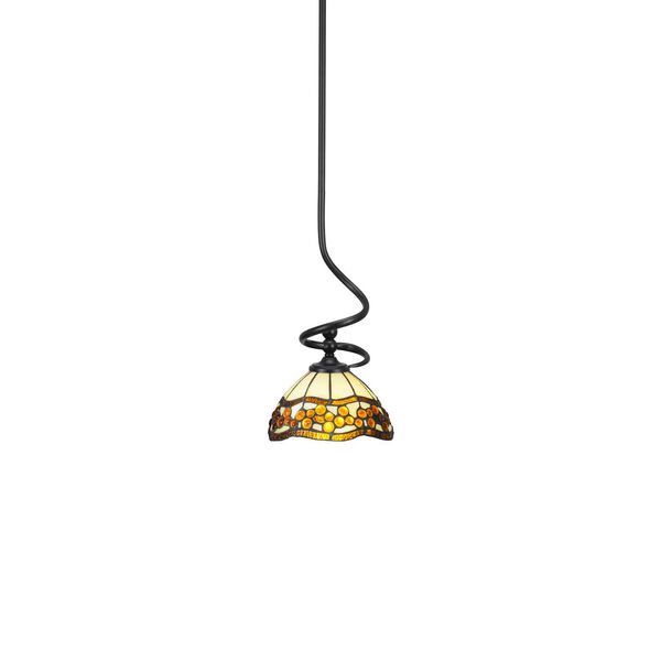 Capri Matte Black One-Light Mini Pendant with Roman Jewel Art Glass, image 1