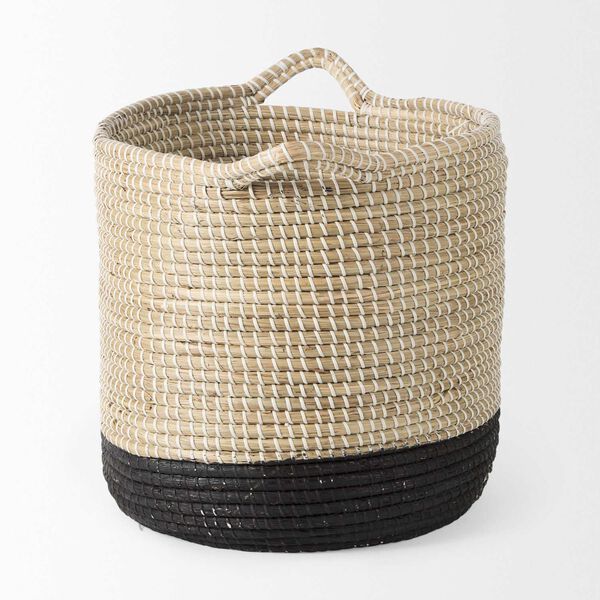 Maddie Brown and Black Dipped Seagrass Basket with Handle, Set of 3, image 3
