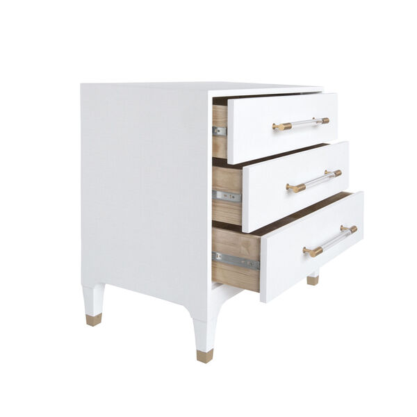 Lacquered White Linen Three Drawer Side Table, image 2