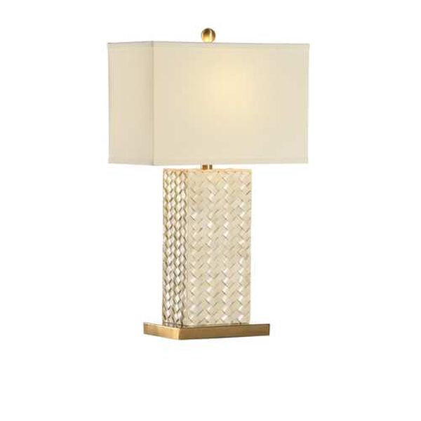 Hanson Natural White and Antique Brass One-Light Herringbone Stone Table Lamp, image 1